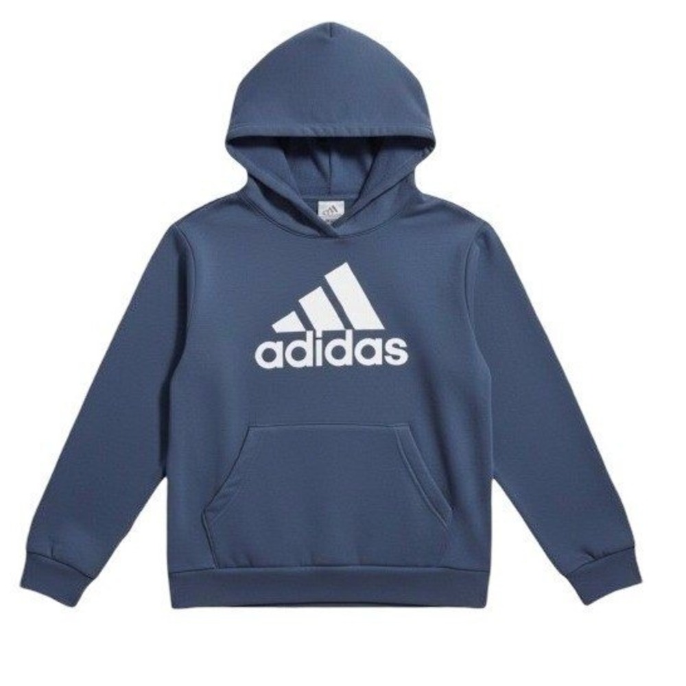 Adidas Big Logo Pullover Kangaroo Pocket Blue Athletic Hoodie Kids Medium